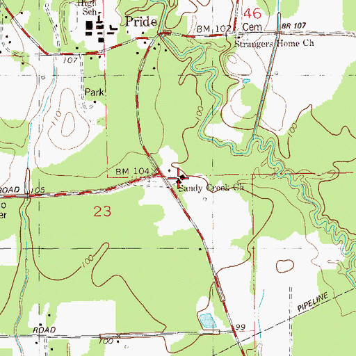 Topographic Map of Sandy Creek Baptist Church, LA