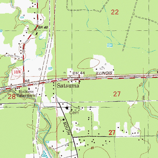 Topographic Map of Satsuma, LA