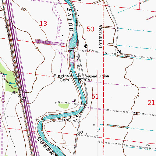 Topographic Map of Second Union Baptist Church, LA