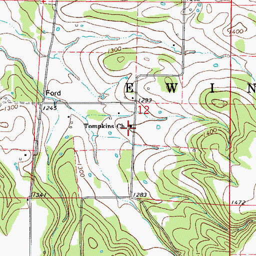 Topographic Map of Tompkins Church, AR