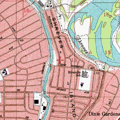 Topographic Map of Shreves Island, LA