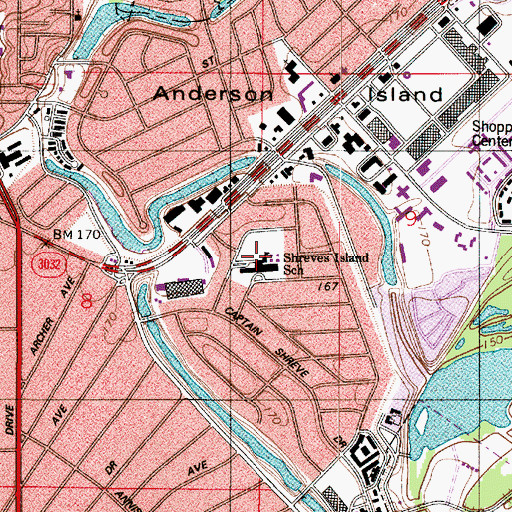 Topographic Map of SHREVE ISLAND ELEMENTARY SCHOOL, LA