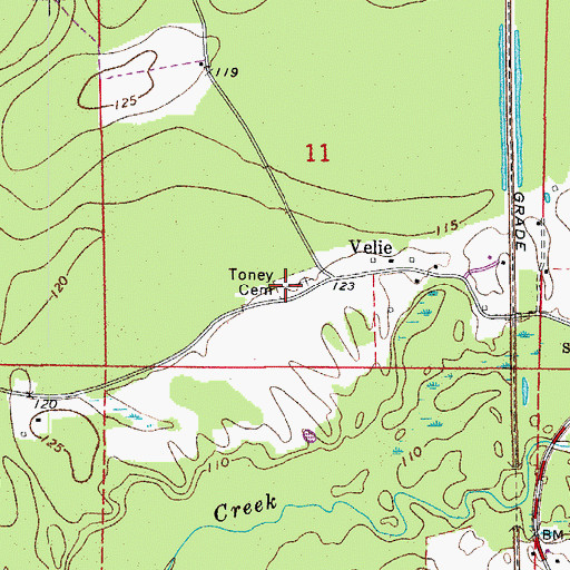 Topographic Map of Toney Cemetery, AR