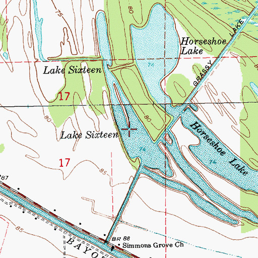 Topographic Map of Lake Sixteen, LA