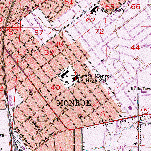 Topographic Map of Jefferson Upper Elementary School, LA