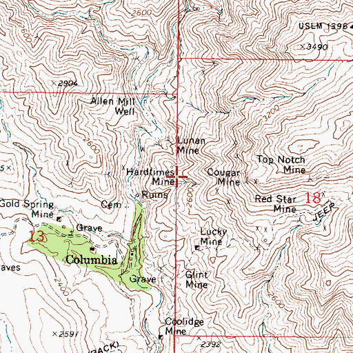Topographic Map of Hardtimes Mine, AZ