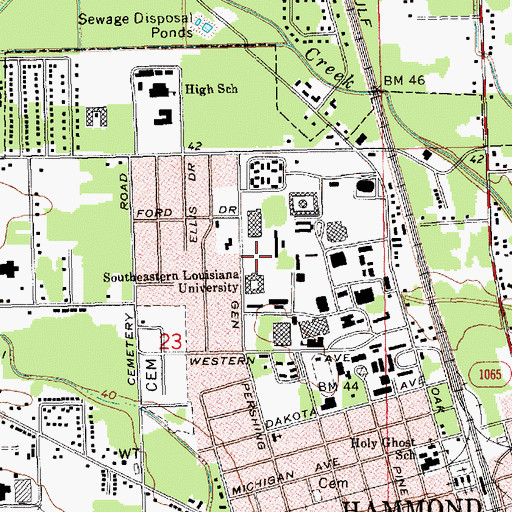 Topographic Map of Southeastern Louisiana University, LA