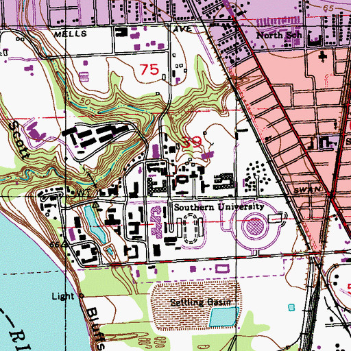 Topographic Map of Southern University and A and M College, LA