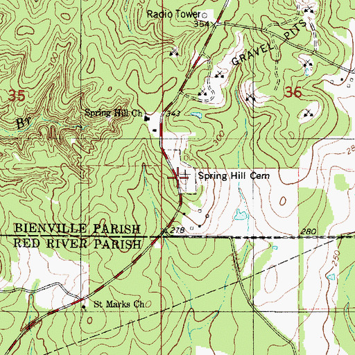Topographic Map of Spring Hill Cemetery, LA