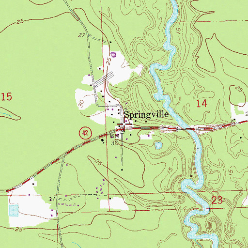Topographic Map of Springville, LA
