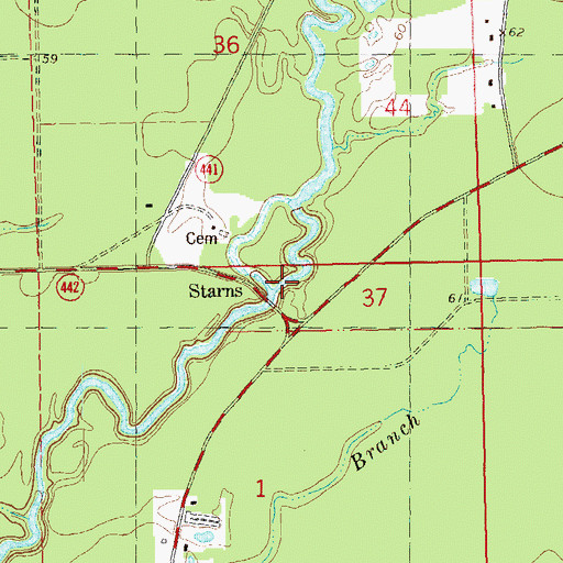 Topographic Map of Starns, LA