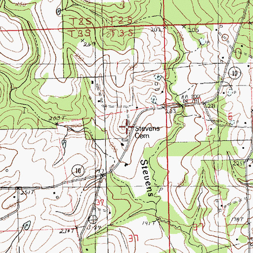 Topographic Map of Stevens Cemetery, LA