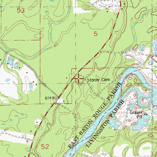 Topographic Map of Stoner Cemetery, LA