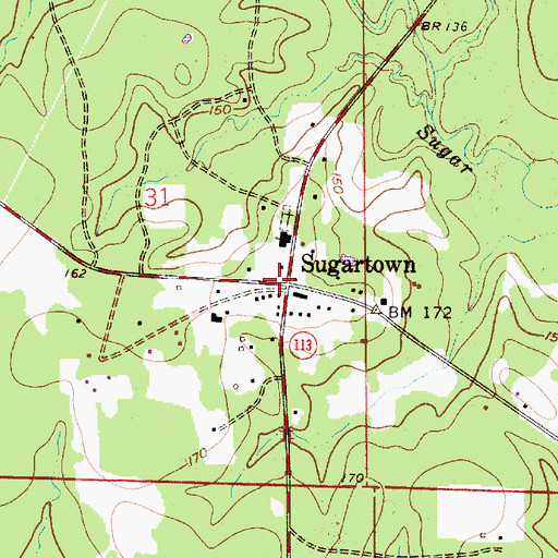 Topographic Map of Sugartown, LA