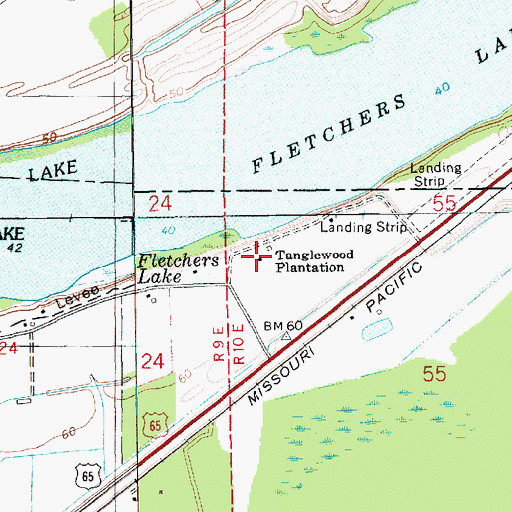 Topographic Map of Tanglewood Plantation, LA