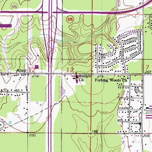 Topographic Map of Temple Church, LA