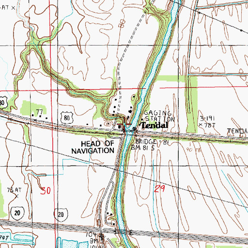 Topographic Map of Tendal, LA