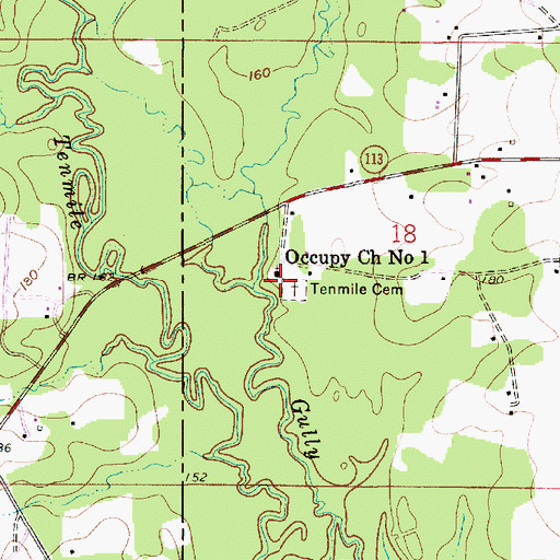 Topographic Map of Tenmile Cemetery, LA