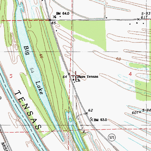Topographic Map of Lower Tensas Church, LA