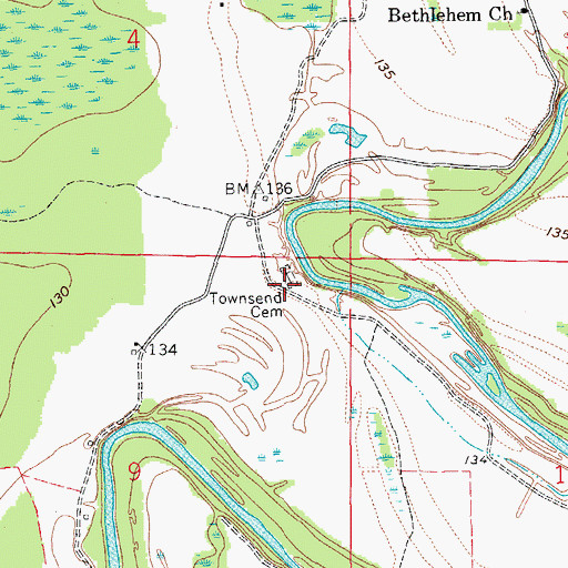 Topographic Map of Townsend Cemetery, AR