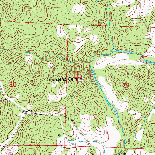 Topographic Map of Townsend Cemetery, AR