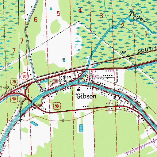 Topographic Map of Tiger Bayou, LA
