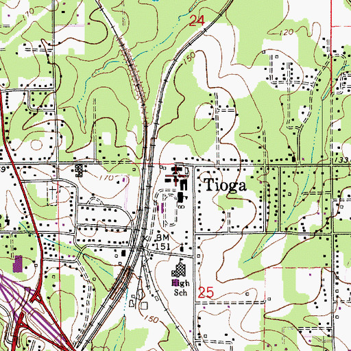 Topographic Map of Tioga, LA