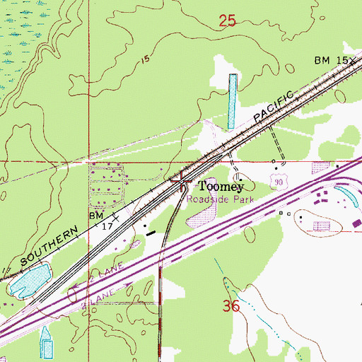 Topographic Map of Toomey, LA