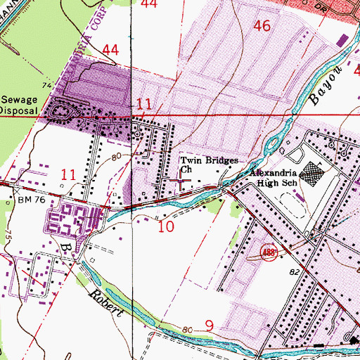 Topographic Map of Twin Bridges Church, LA
