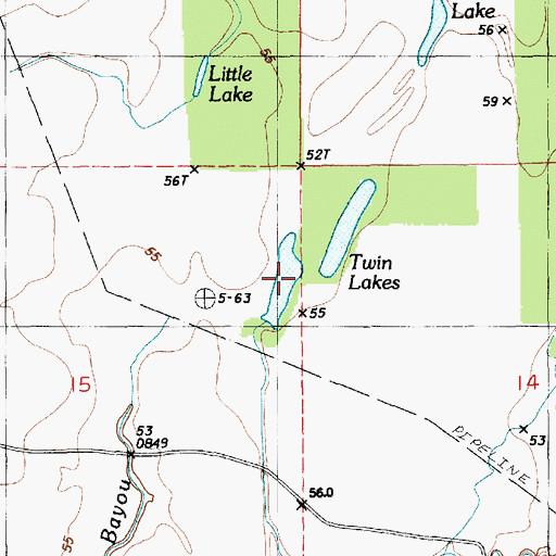 Topographic Map of Twin Lakes, LA