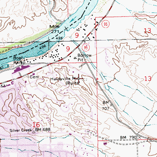 Topographic Map of Hardyville Mill (historical), AZ