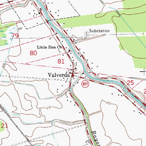 Topographic Map of Valverda, LA
