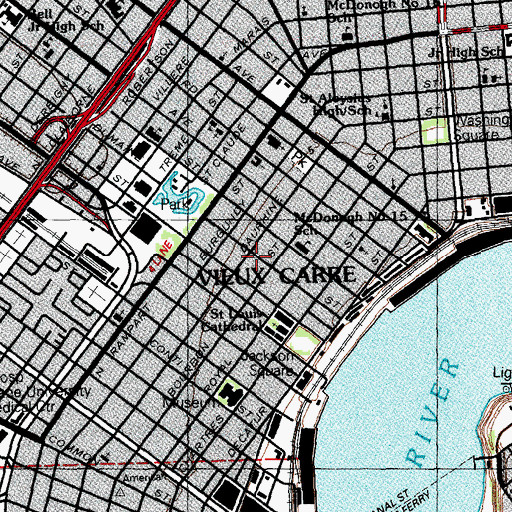 Topographic Map of Vieux Carre, LA