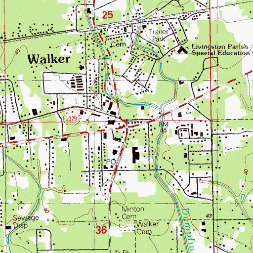 Topographic Map of Walker, LA