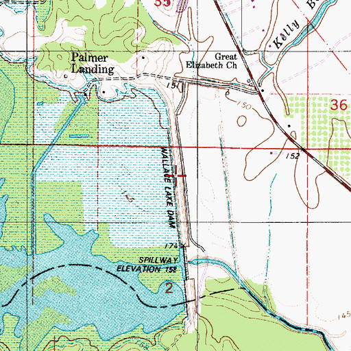Topographic Map of Wallace Lake Dam, LA