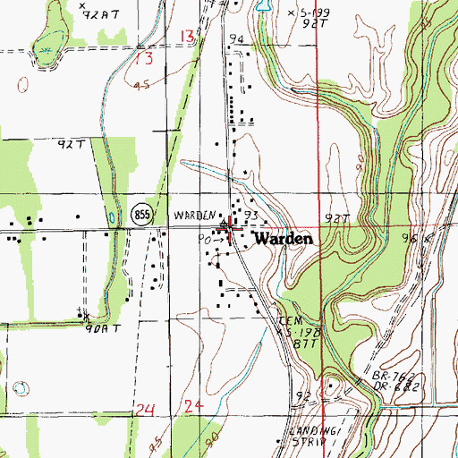 Topographic Map of Warden, LA