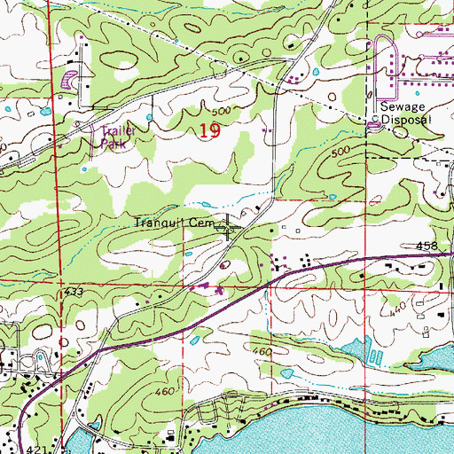 Topographic Map of Tranquil Cemetery, AR