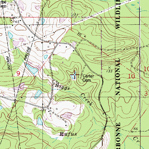 Topographic Map of Carter Cemetery, LA