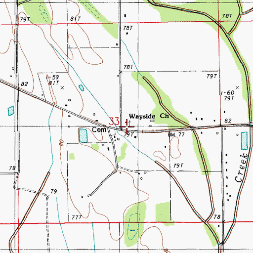 Topographic Map of Wayside Church, LA