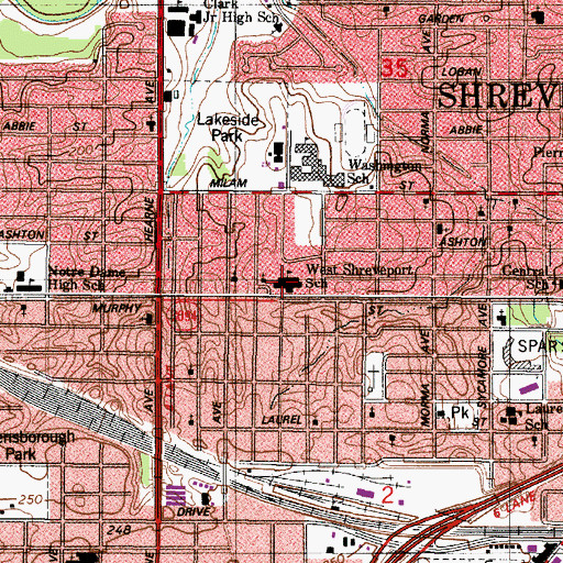 Topographic Map of Mrs Eddie Jones West Shreveport Elementary School, LA