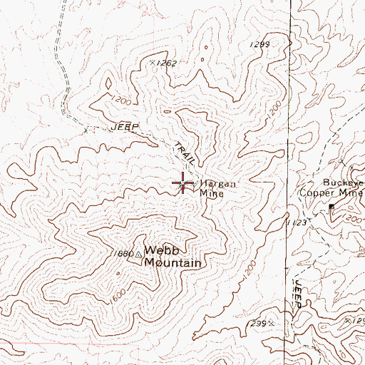 Topographic Map of Hargan Mine, AZ