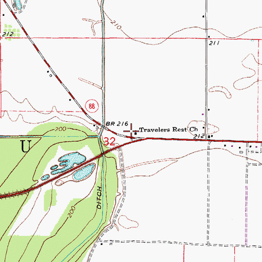 Topographic Map of Travelers Rest Church, AR