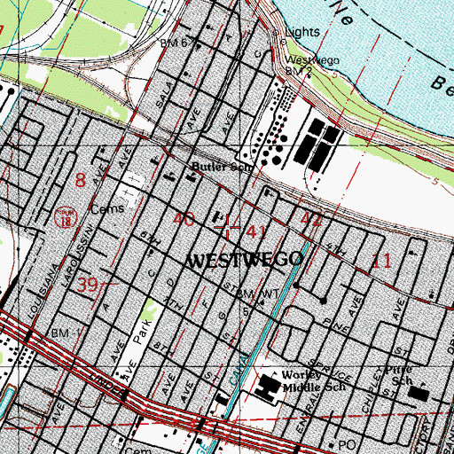 Topographic Map of Westwego, LA