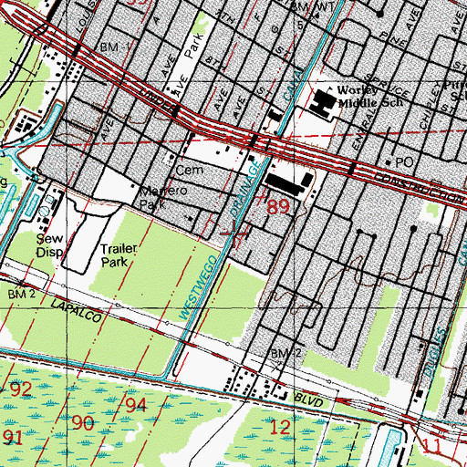 Topographic Map of Westwego Drainage Canal, LA