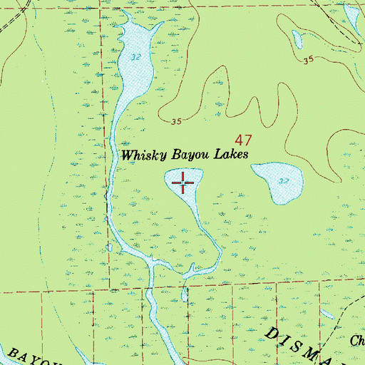 Topographic Map of Whiskey Bayou Lakes, LA