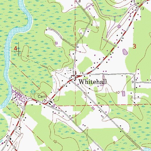 Topographic Map of Whitehall, LA