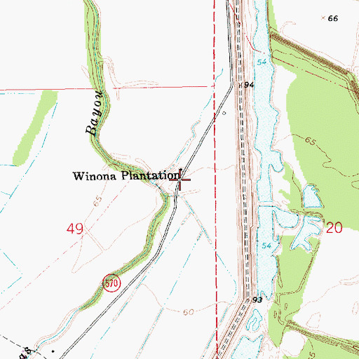 Topographic Map of Winona Plantation, LA