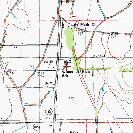 Topographic Map of Wisner Junior High School, LA