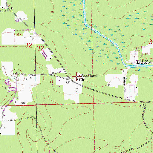 Topographic Map of Woodland Baptist Church, LA