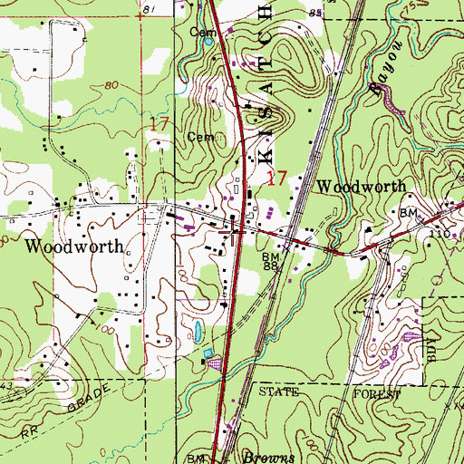 Topographic Map of Woodworth, LA